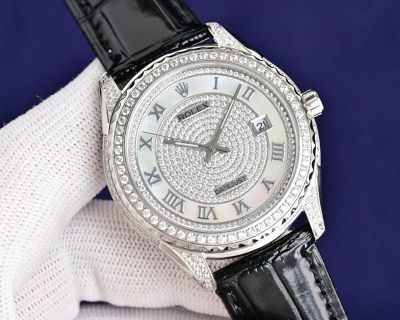 Rolex Datejust 40mm Diamond Face/Bezel WG Case Black Leather Band Watch